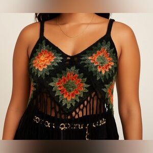 Boho Granny Square Crochet Fringe Top – Sz. SMALL